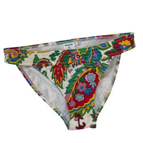 Boden Milos Smocked Bikini Bottoms Ivory Paisley Azure Size 4 Colorful Playful - Picture 2 of 15